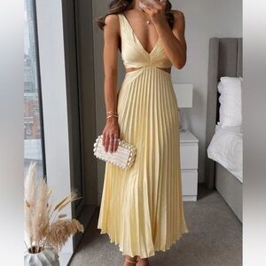 Yellow Pleated Cut-Out Maxi Dress